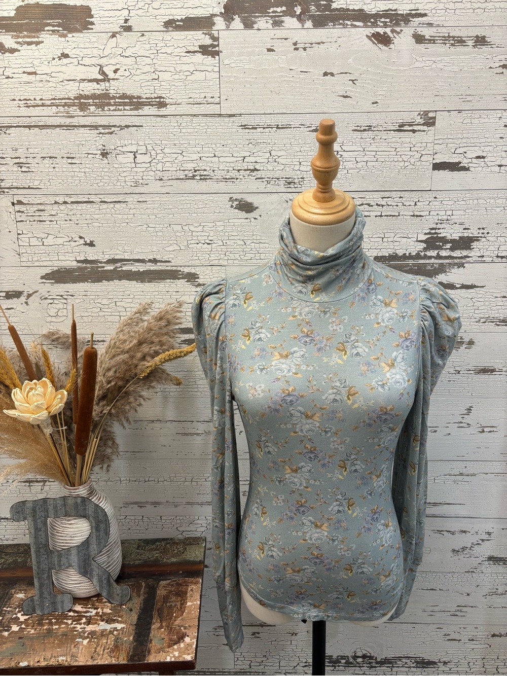 LoveShackFancy NWT Light Blue Floral Turtleneck Sweater